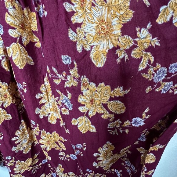 Natural Life Meadow Maroon Gold Tan Floral Smocked Waist Midi Skirt XS / S - Picture 9 of 13
